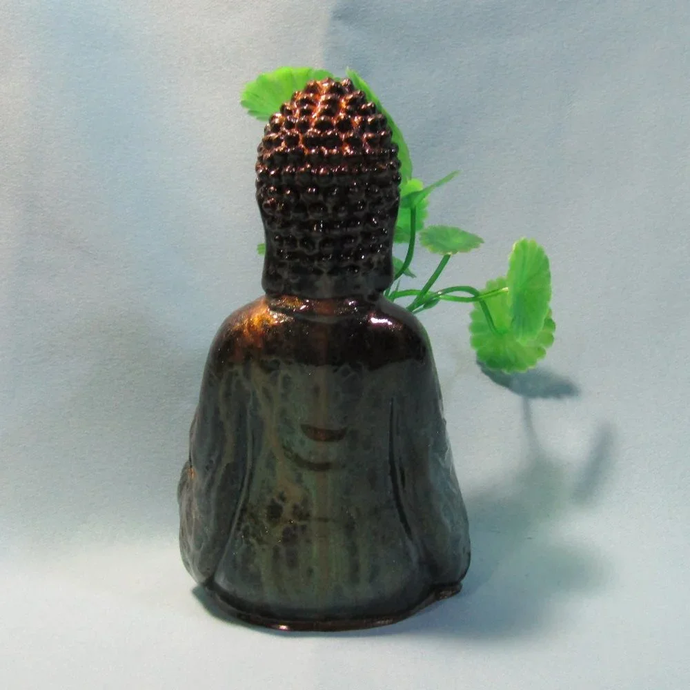 Aquarium Decoration - Green and Gold Buddha with Artificial Plant